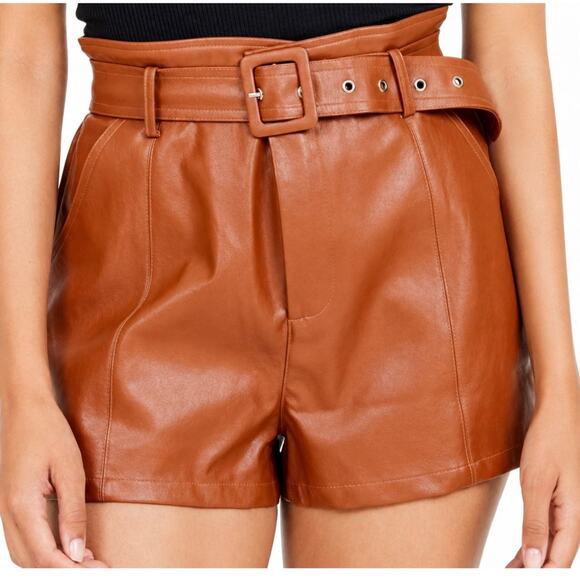 Altar'd State Pants - Altar'd State Womens Small Brown Faux Leather High Rise Belted Shorts